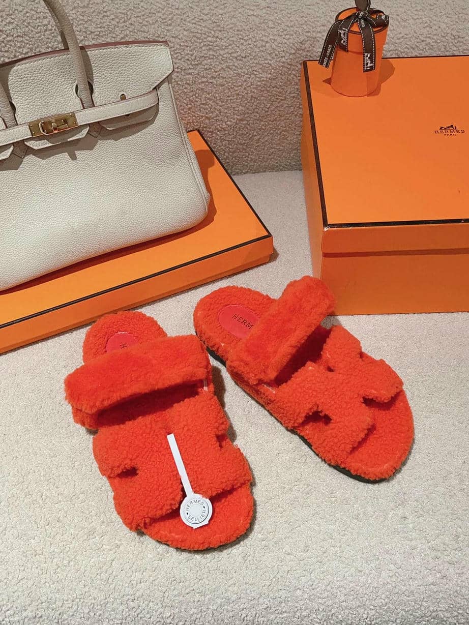 Hermès fur slippers-13